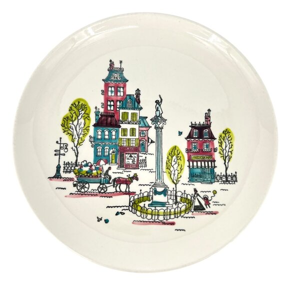 Metlox Poppytrail City Scene Dinner Plates Set Of 2 Vintage California Pottery - Picture 12 of 16